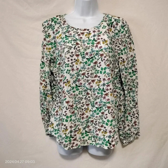 LOFT SZ MEDIUM LONG SLEEVES FLORAL PATTERN KEYHOLE BACK TOP - Picture 1 of 10
